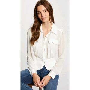 Morgan de Toi Long Sleeve Shirt Whit pleats Ivory New Season Size 38 US 6 NWT